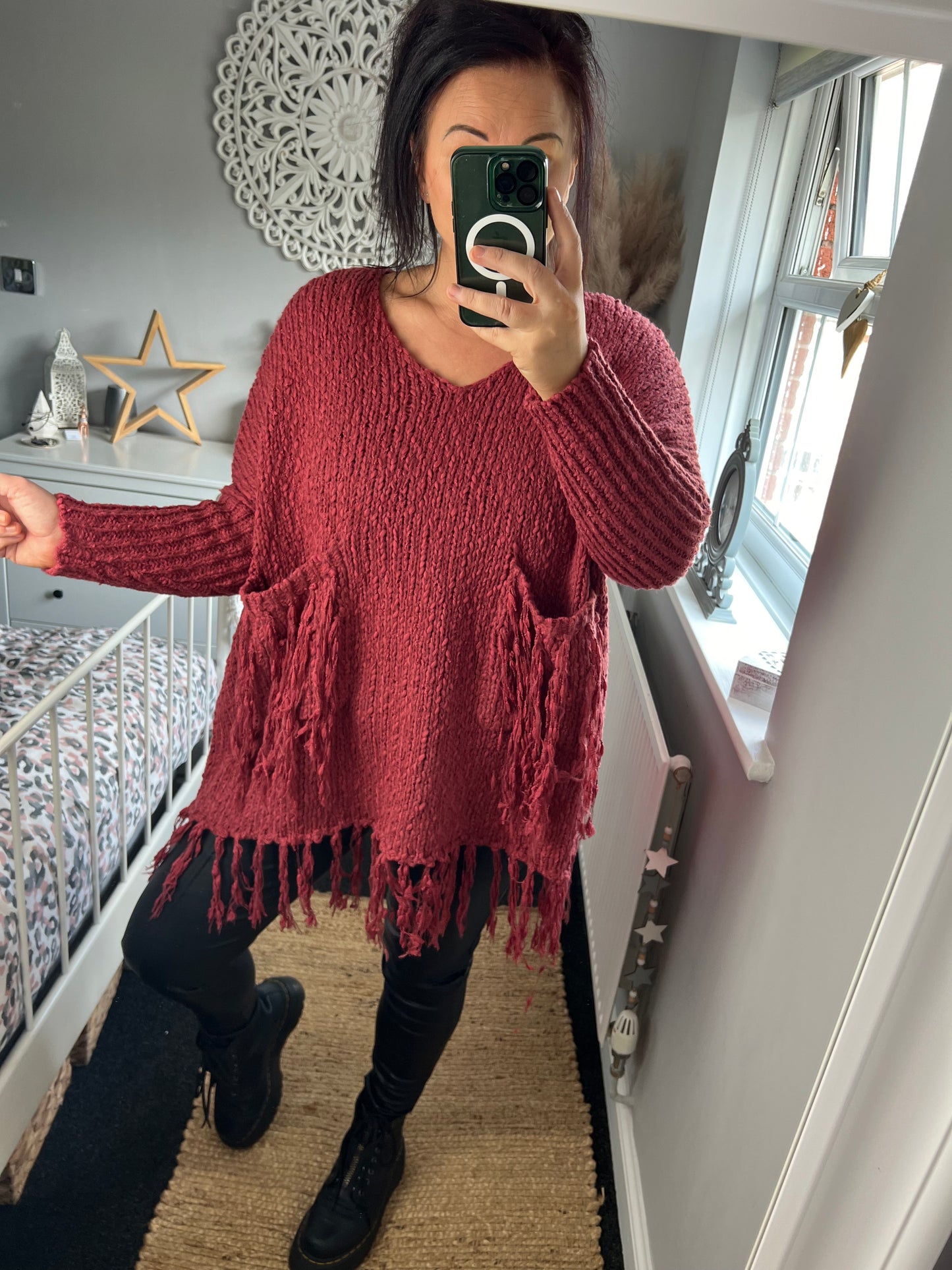 Chunky Knit Tassel Jumper - Raspberry