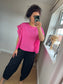 Embroidery Anglaise Frill Sleeve T-Shirt - Cerise