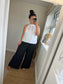 Crinkle Wide Leg Trousers - Black