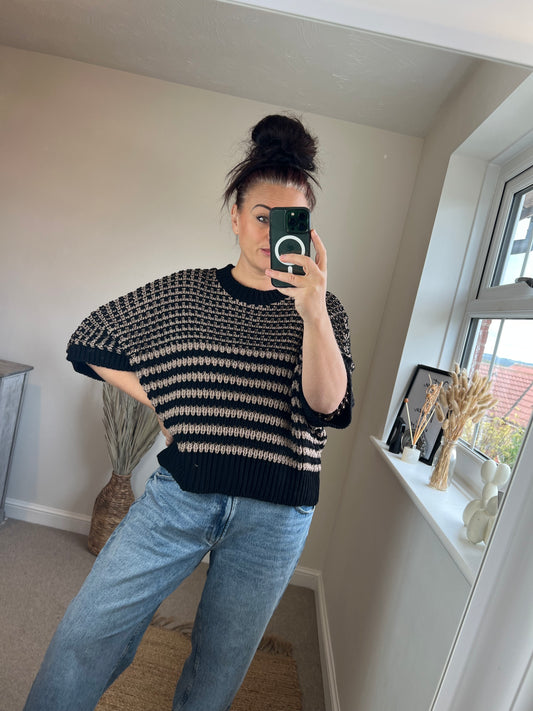 Chunky Knit Stripe Jumper - Black/Mocha