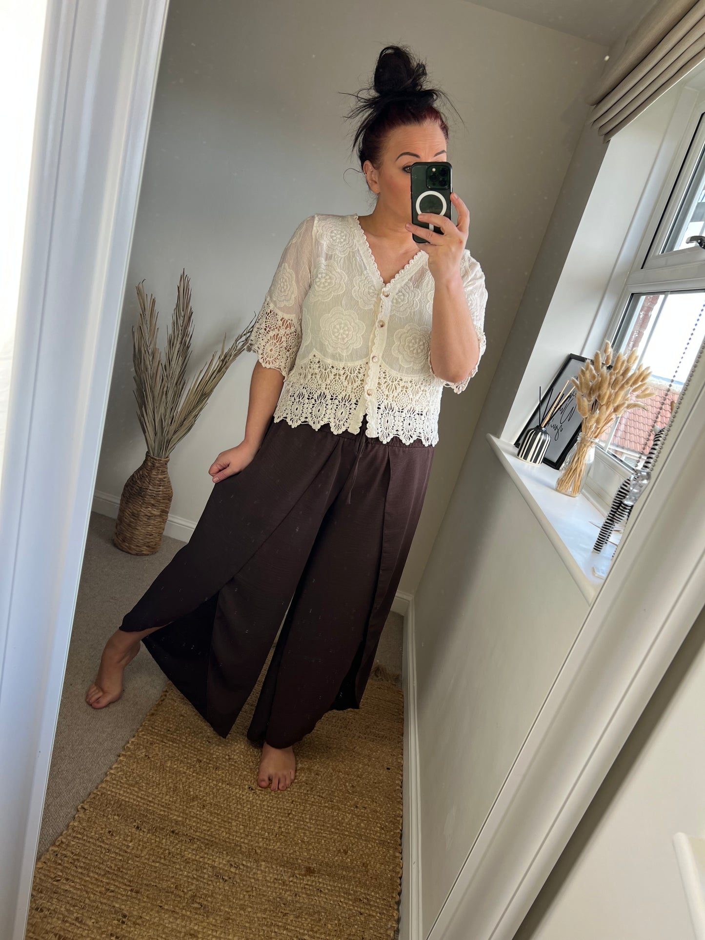 Split Front Wrap Trousers - Chocolate