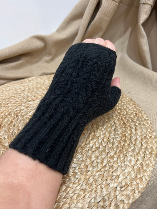 Cashmere Blend Fingerless Gloves - Black