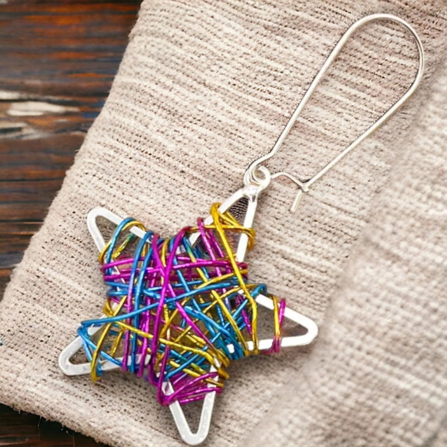 Jess & Lou Silver Plated Coloured Wire Stars Earrings