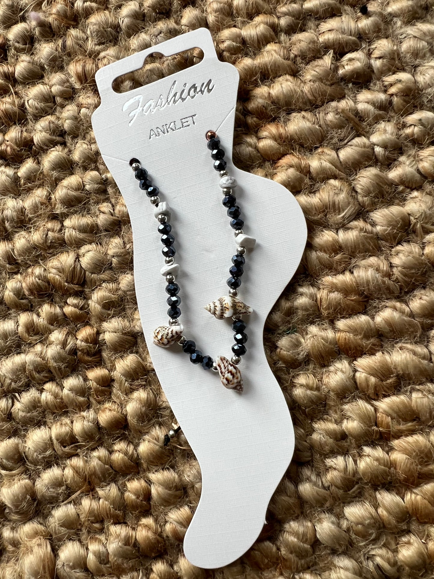 Adjustable Anklet Bracelet - Shell Black