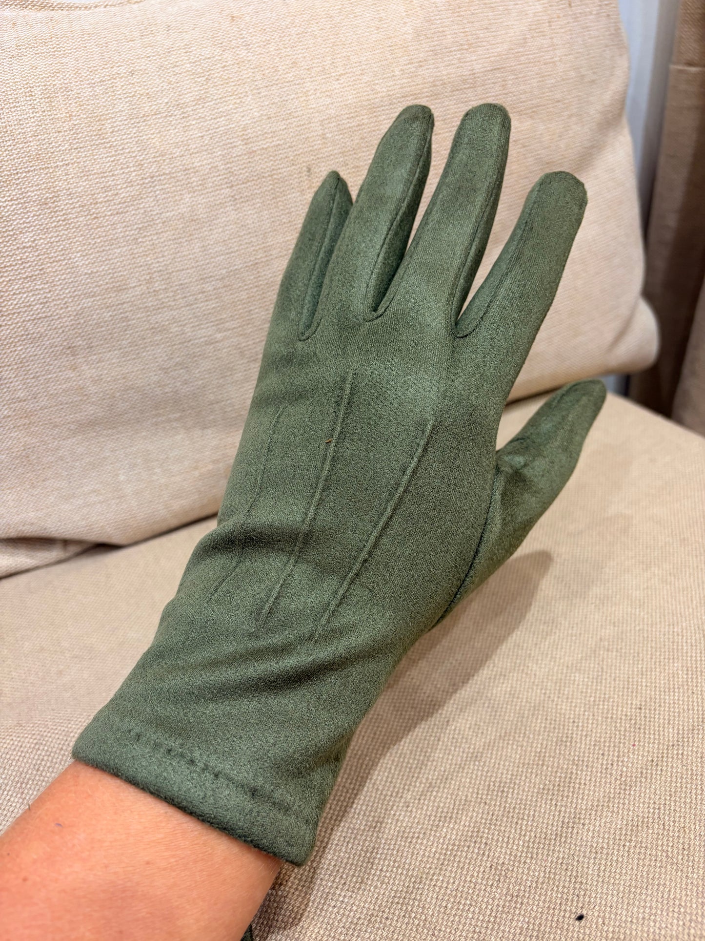 Faux Suede Gloves - Khaki