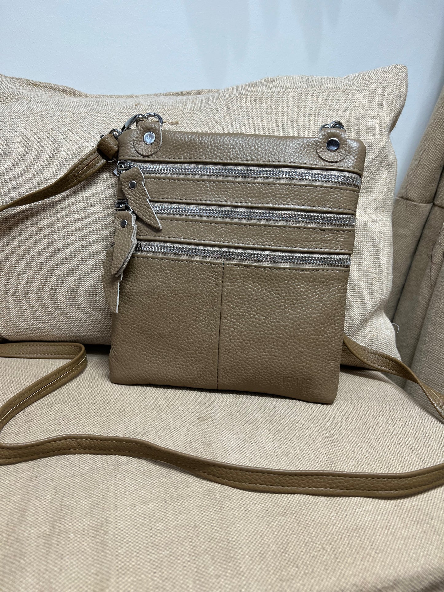 Leather Crossbody Bag - Beige