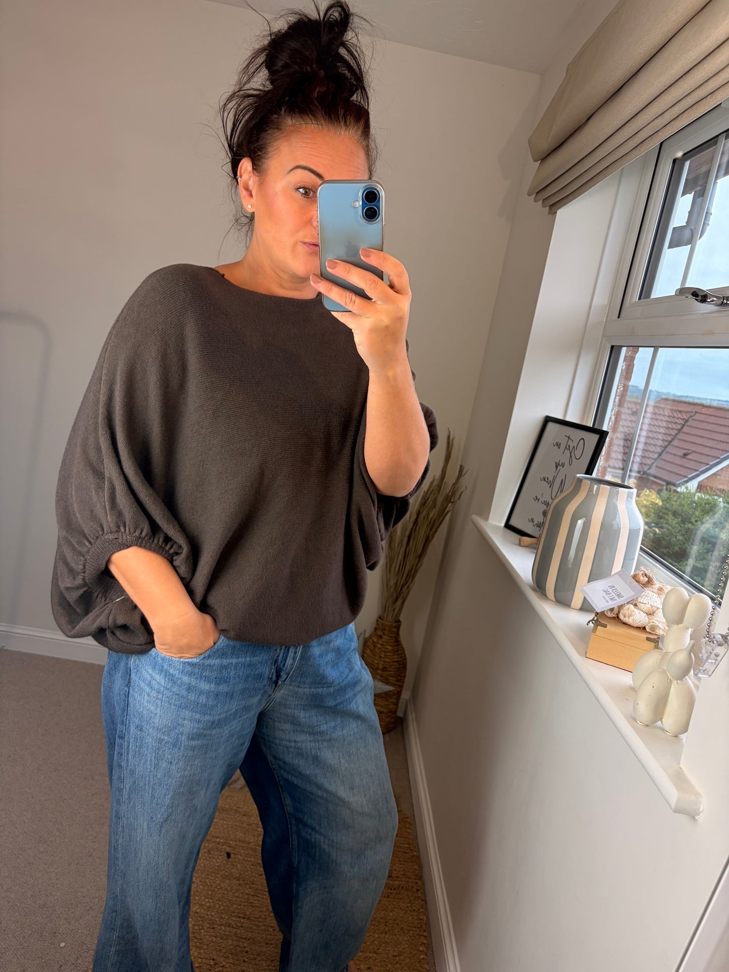 Batwing Fine Knit Jumper - Chocolate
