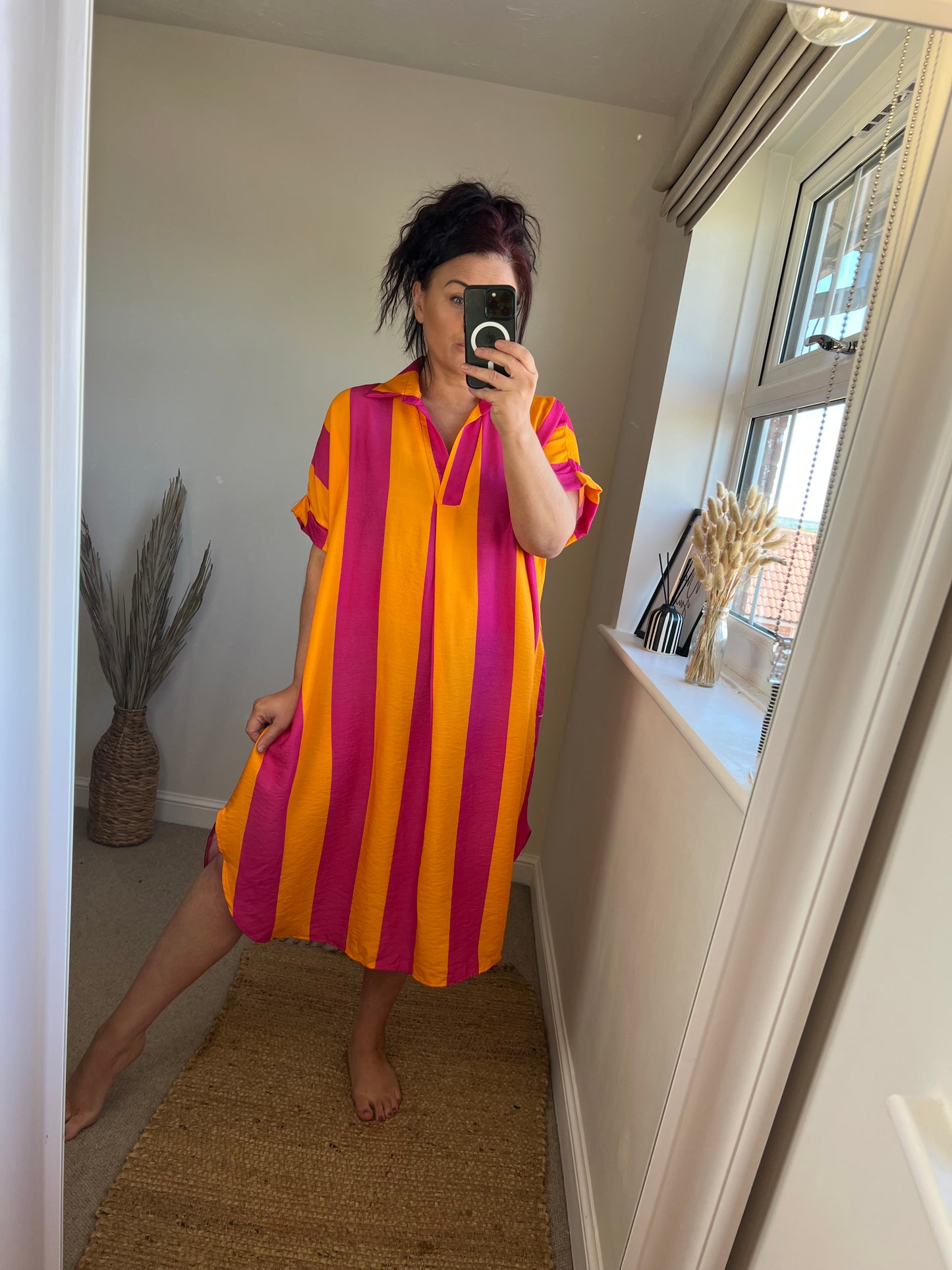 Striped Tunic Dress - Orange/Pink