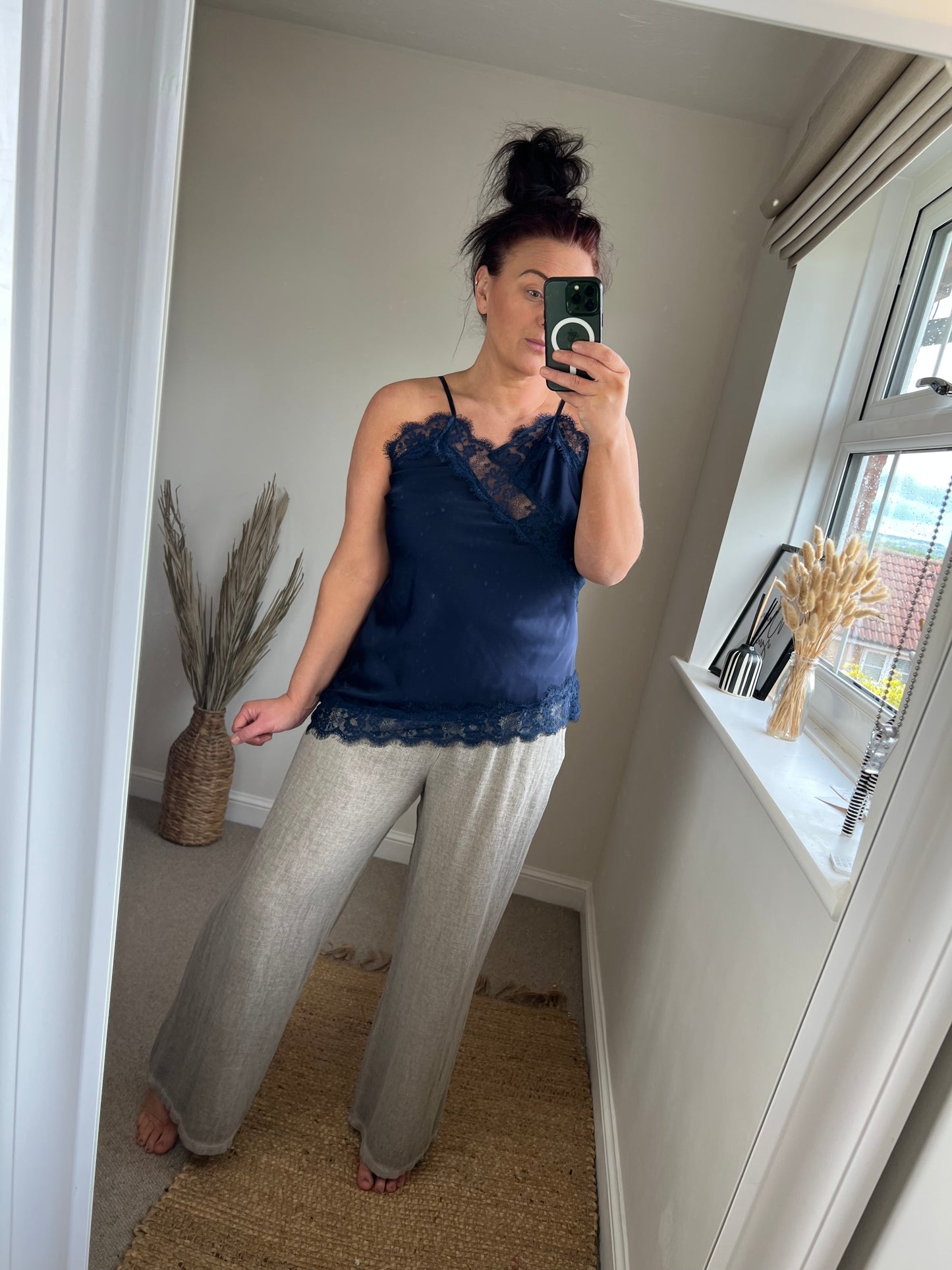 Lace Asymmetrical Cami - Navy