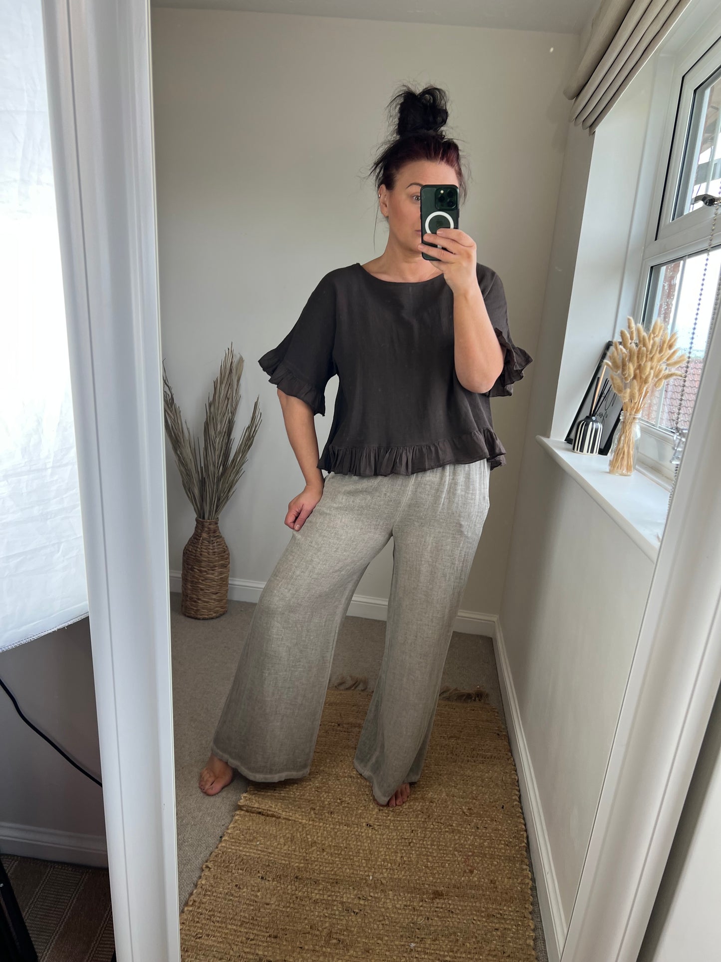 Wide Leg Linen Trousers - Mocha