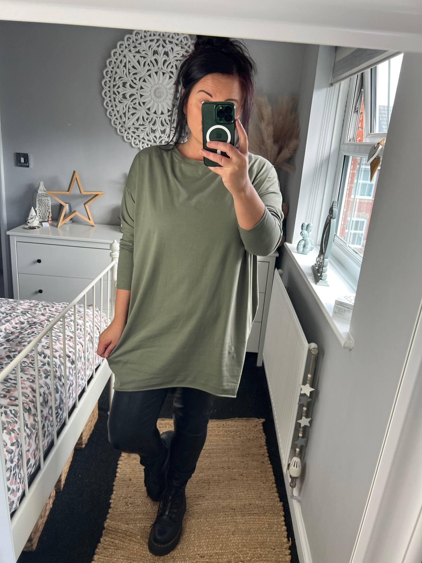 Long Sleeve Tshirt Tunic with Pockets - Khaki