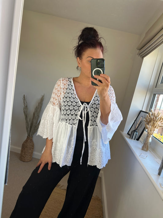 Crochet Tie Top - White