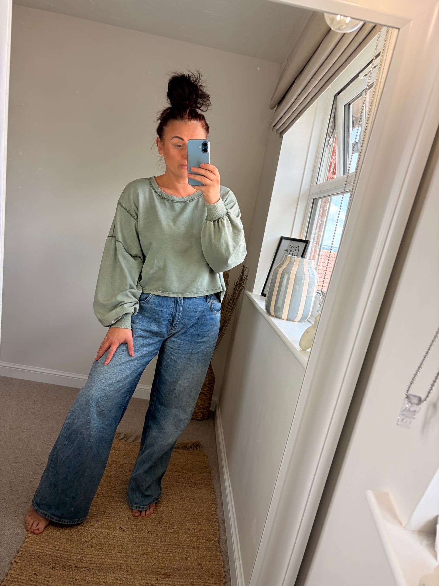 Acid Wash Sweatshirt - Khaki