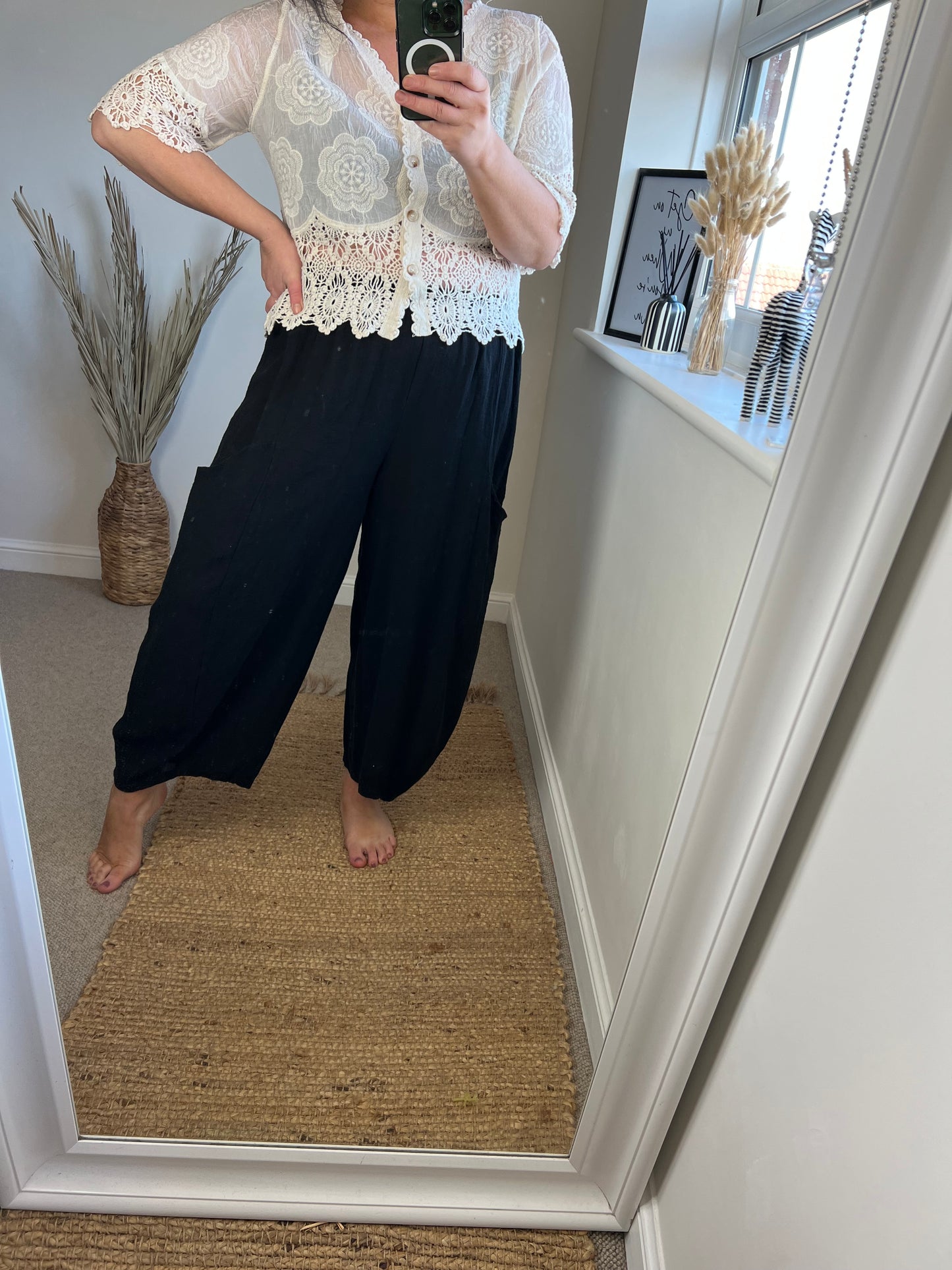 Barrel Leg Linen Trouser - Black