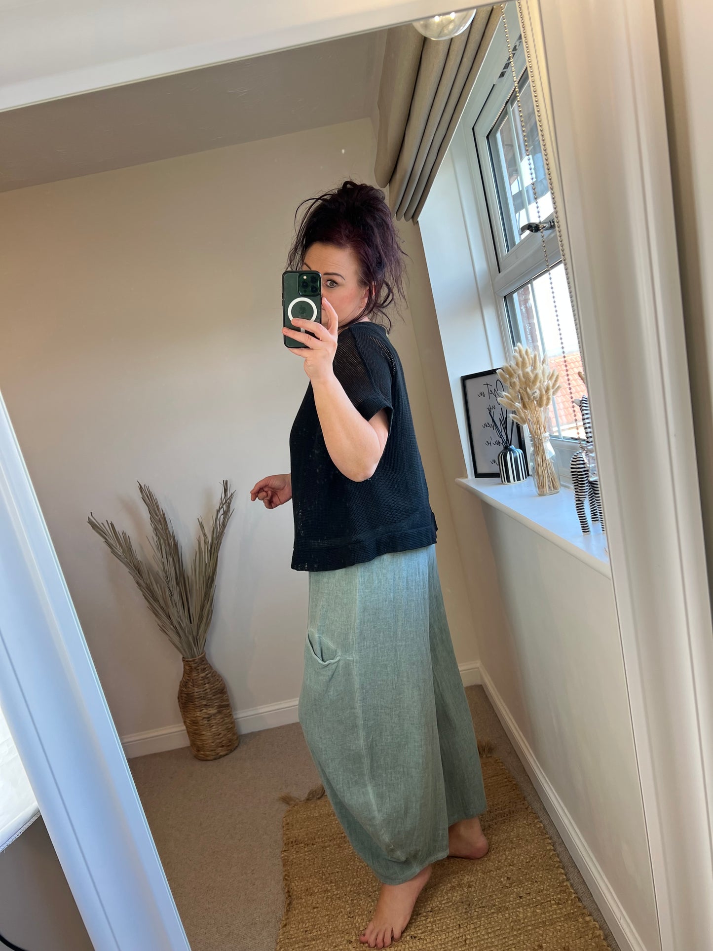 Waffle Drawstring Top - Black