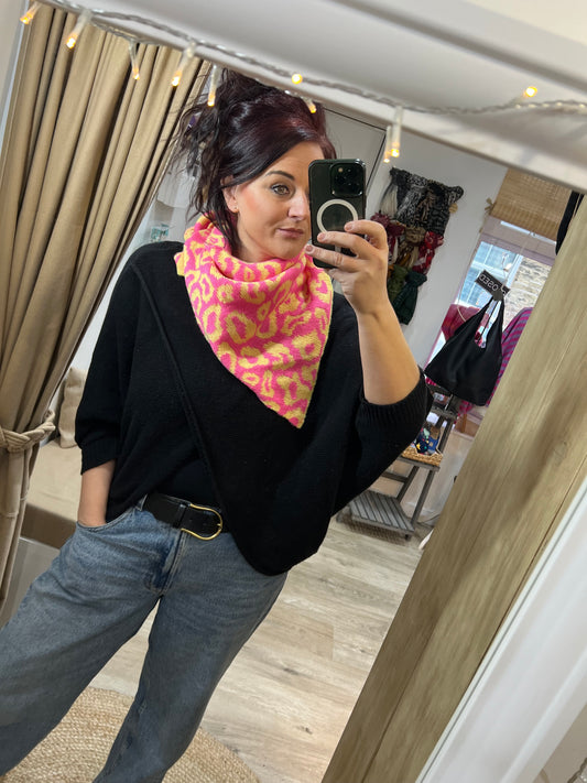 Handkerchief Triangle Scarf - Pink/Yellow Leopard