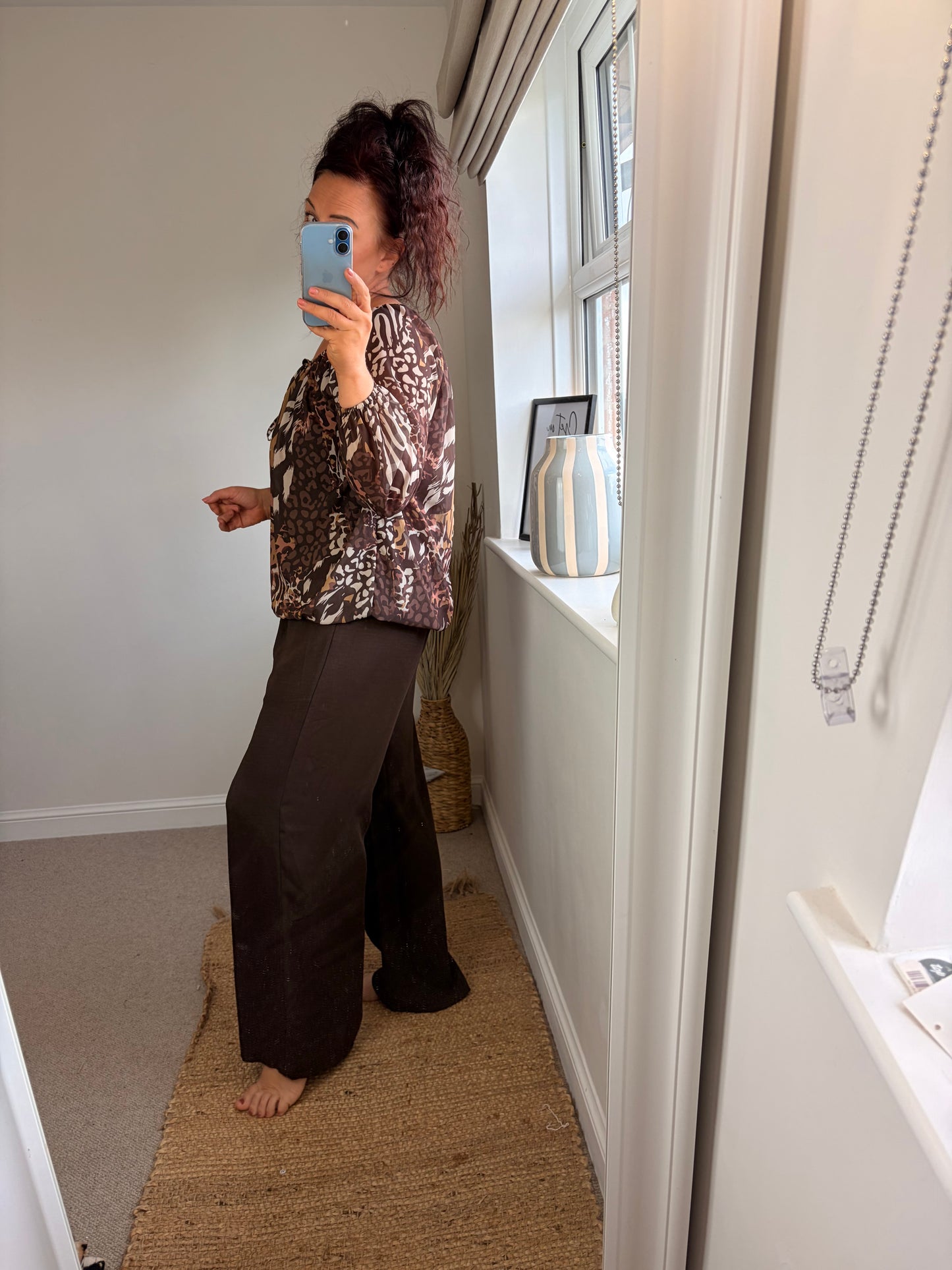 Bubble Hem Animal Print Top - Chocolate