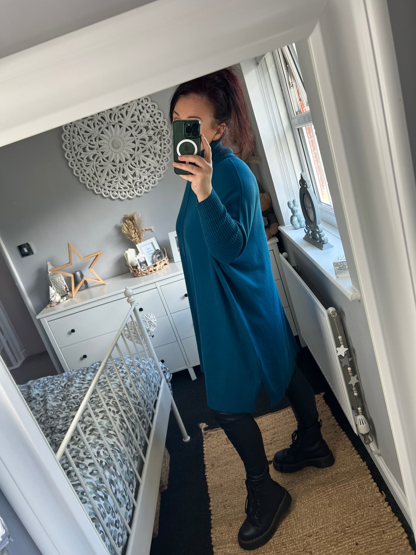 Roll Neck Jumper Dress - Teal