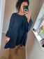 Crinkle Cotton Tunic Dress - Navy