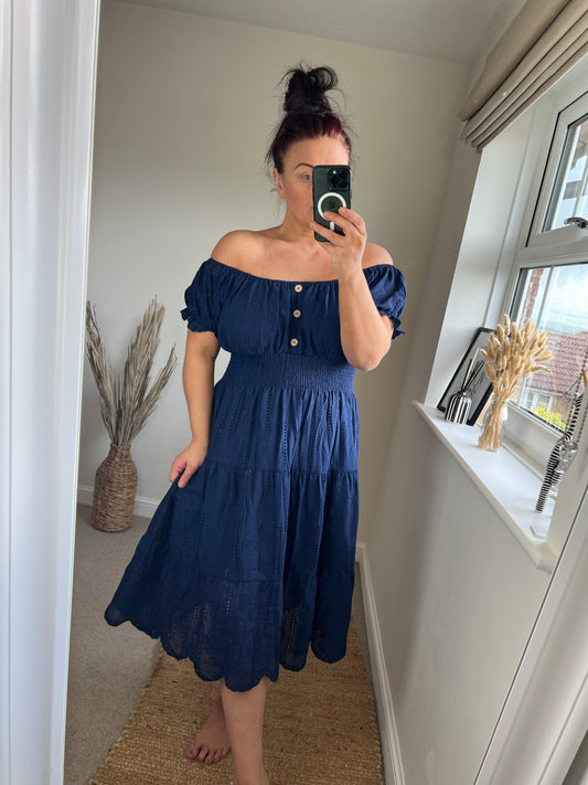 STEVIE Broderie Anglaise Midi - Navy