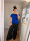 Fine Knit Slash Neck Top - Cobalt