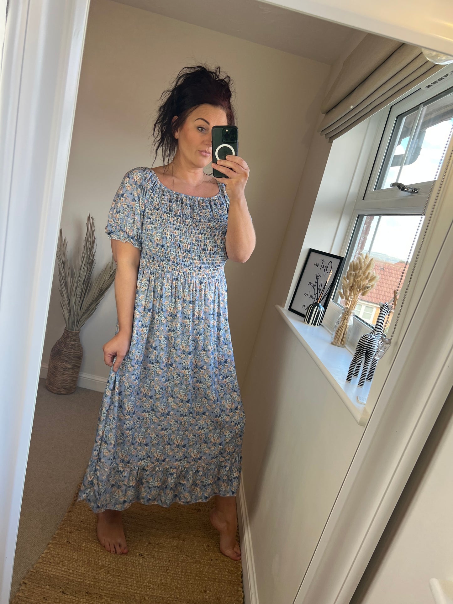 Shirred Bust Dress - Ditsy Blue