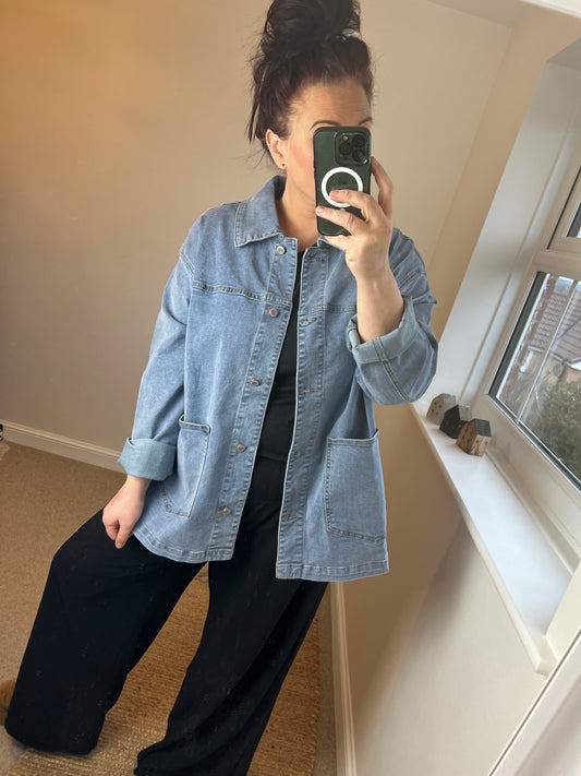 Oversized Denim Shirt Jacket - Blue (2 sizes)