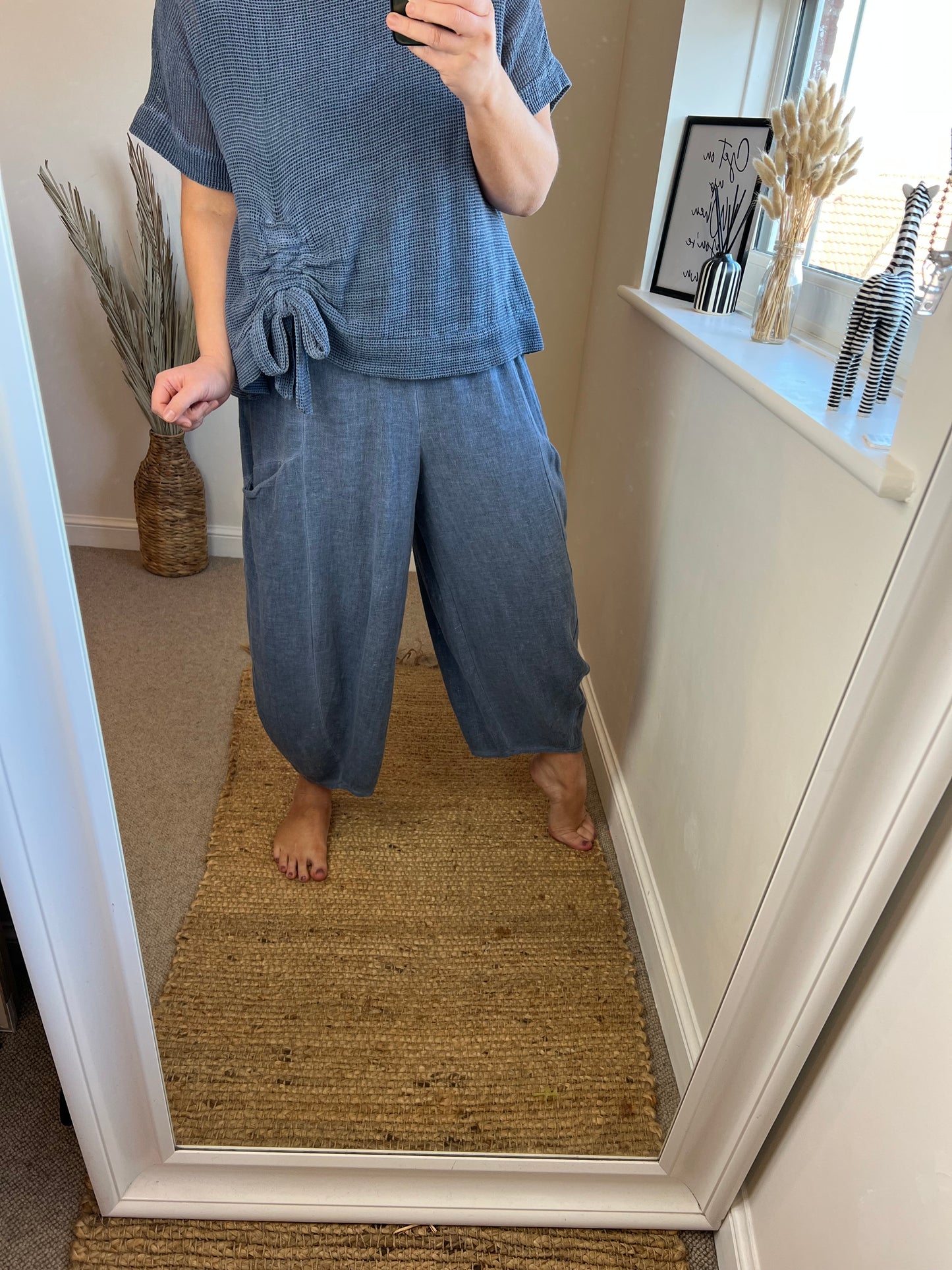 Barrel Leg Linen Trouser - Blue