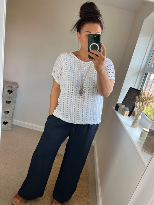Bubble Hem Burnt Out Top - White