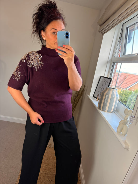 Funnel Neck Firework Jumper - Wine