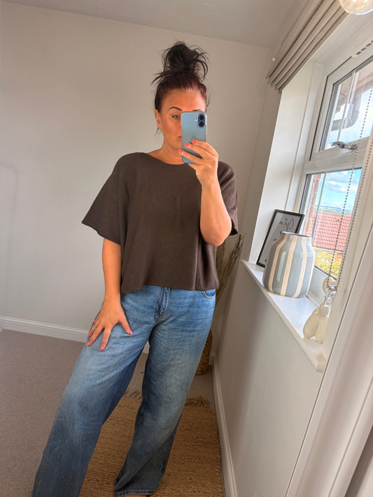 Boxy Short Sleeve Jumper - Chocolate