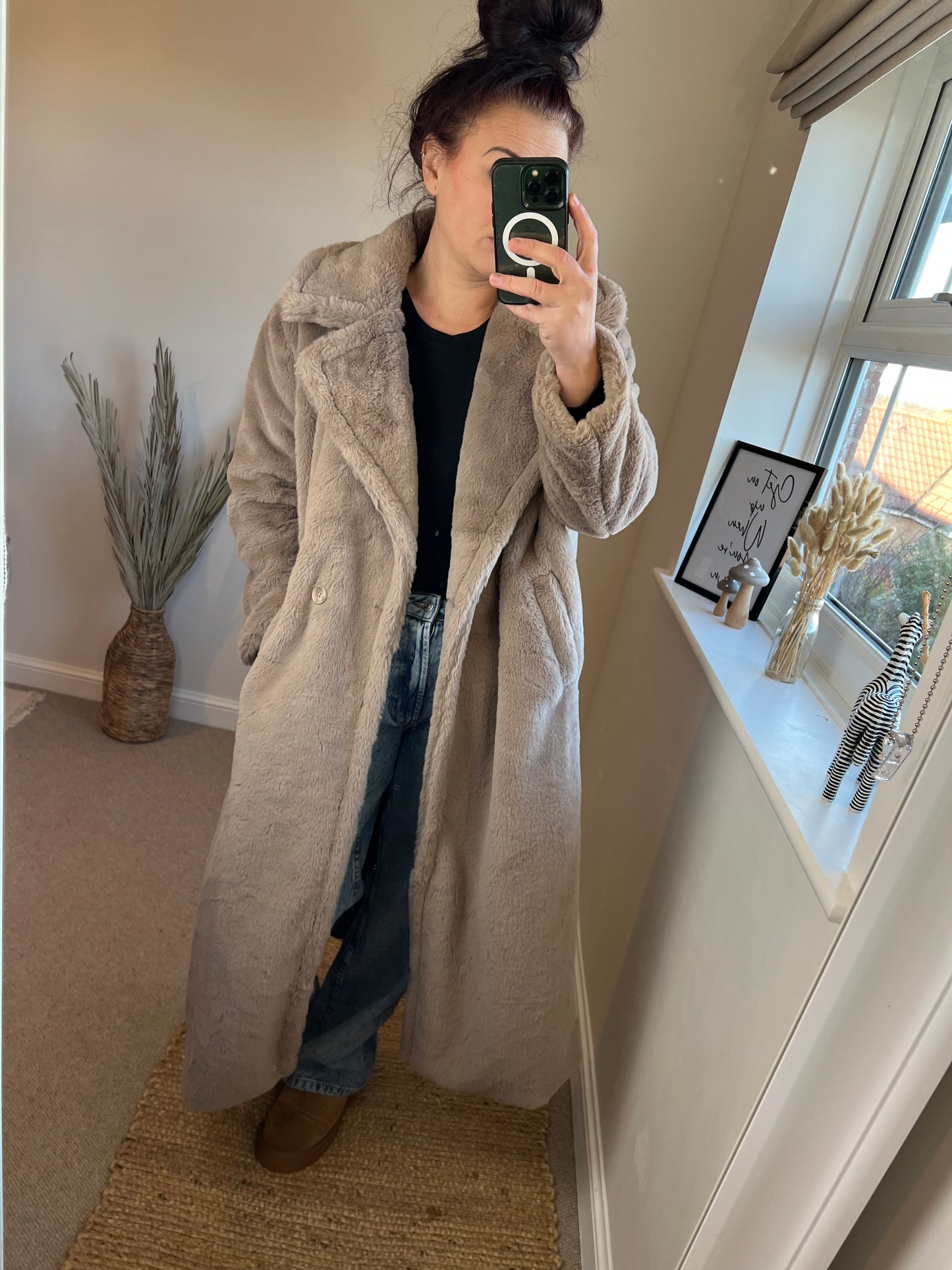 Long Faux Fur Coat - Taupe