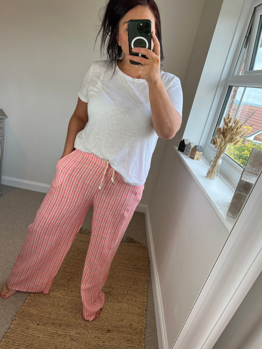Cotton Stripe Trousers - Coral