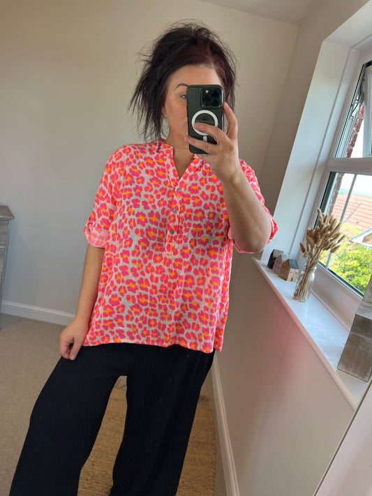 Cotton Shirt - Neon Leopard
