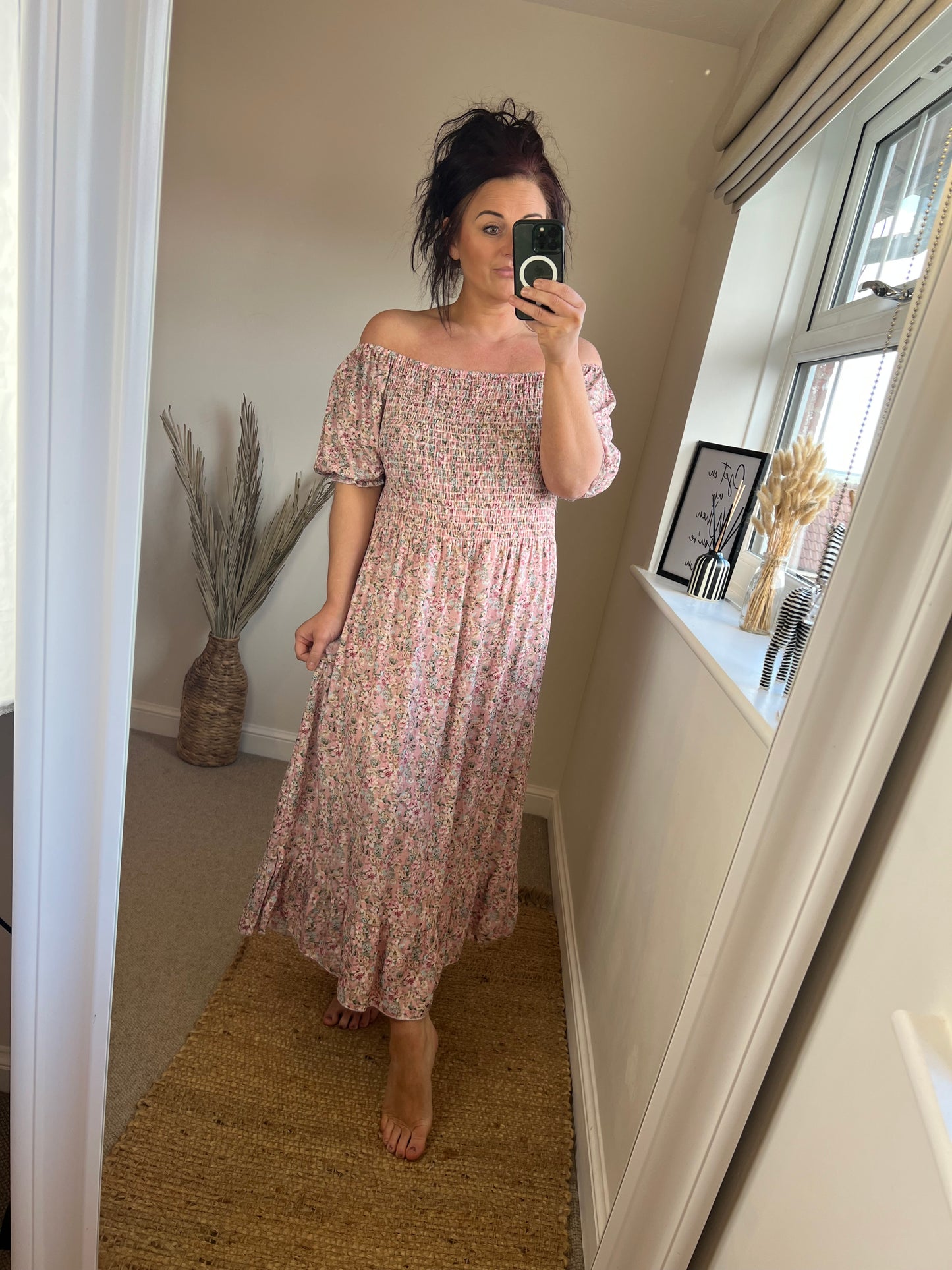 Shirred Bust Dress - Ditsy Pink