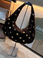 Faux Suede Gold Studded Bag - Chocolate