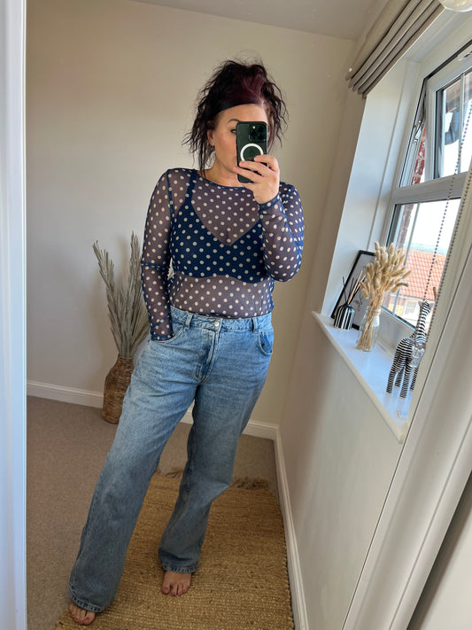 Mesh Long Sleeve Top - Spots Navy