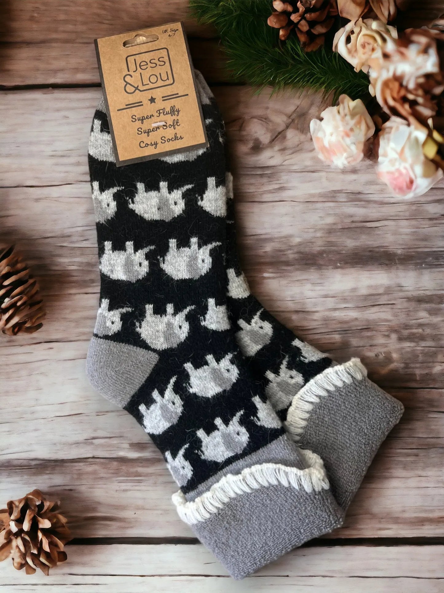 Jess & Lou Cozy Cuff Socks - Elephant Black