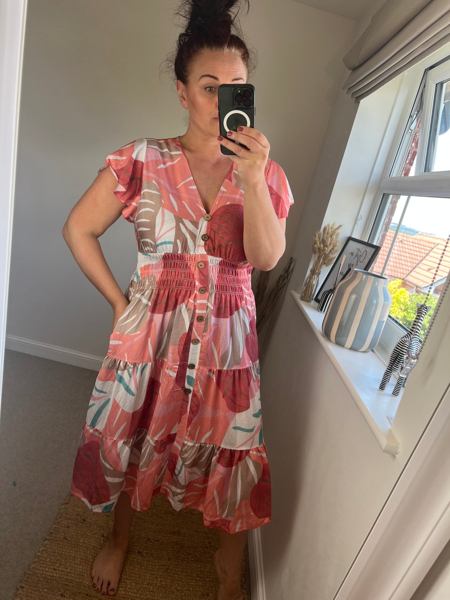LOTTIE Midi Button Dress with Pockets - Pink