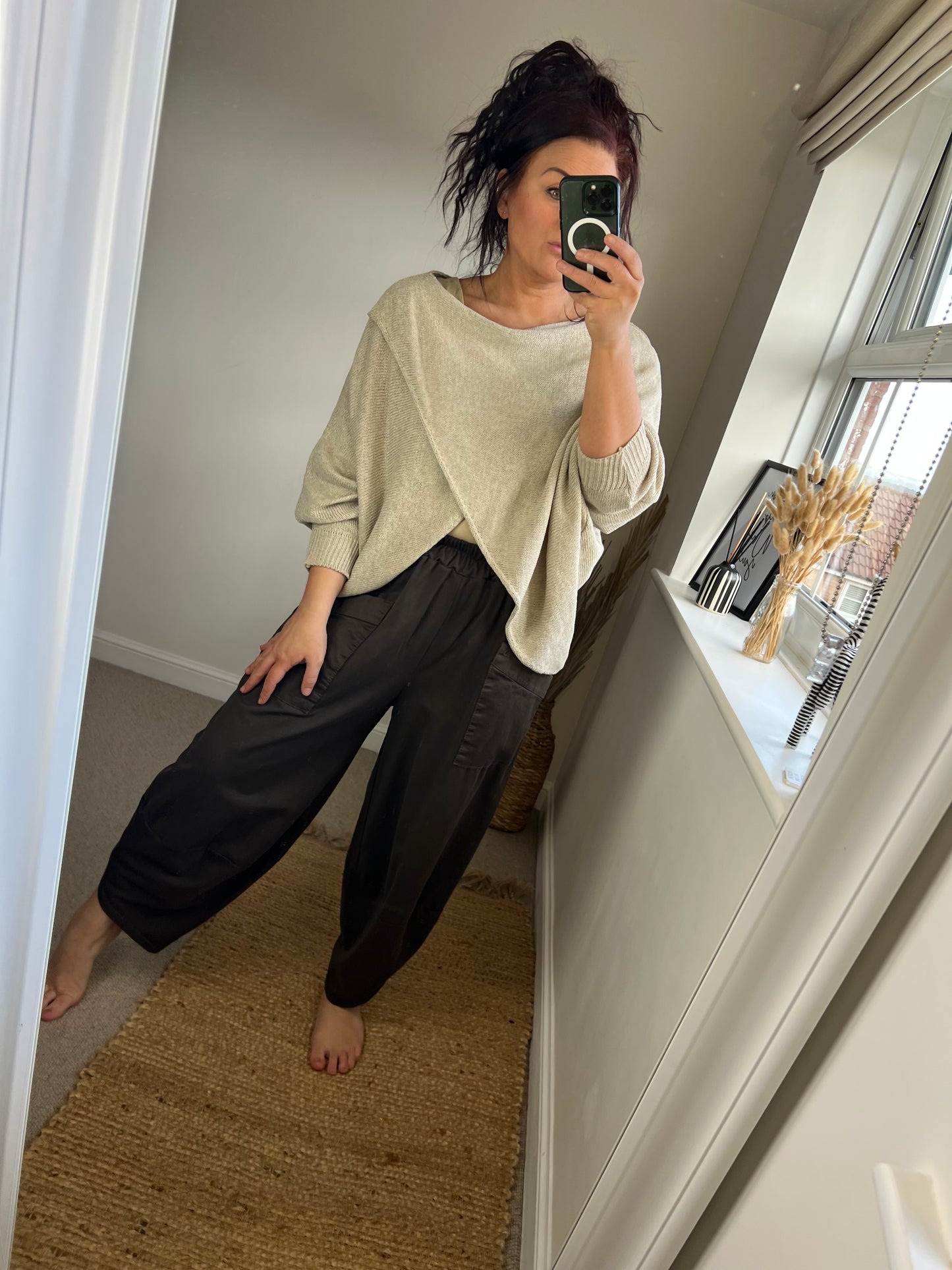 Jersey Barrel Leg Trousers - Chocolate