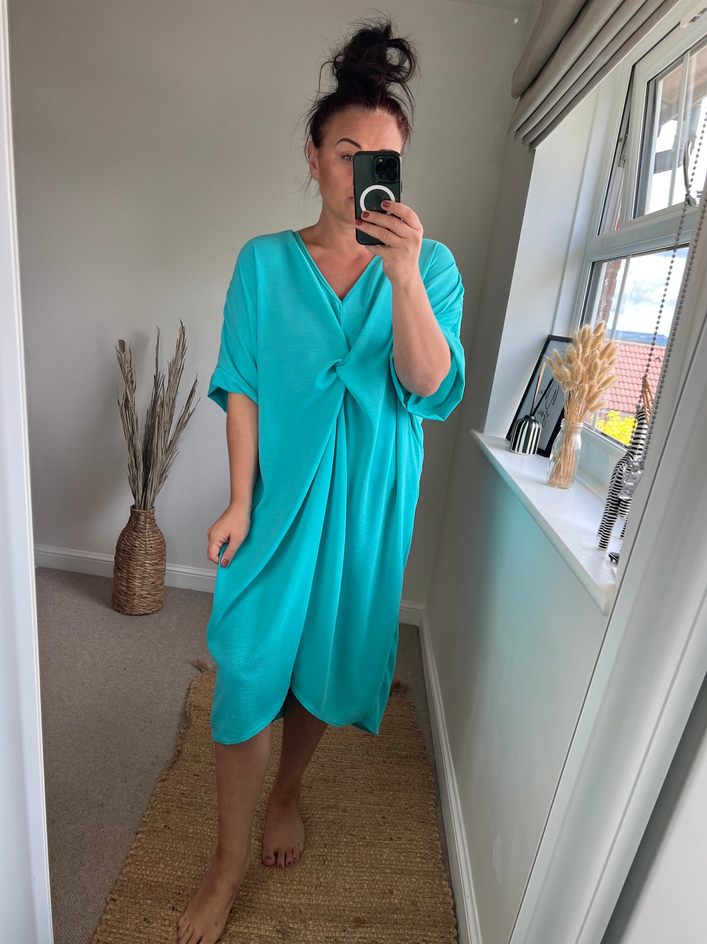 Twist Front Dress - Aqua