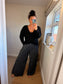 Needle Cord Wide Leg Trousers - Charcoal