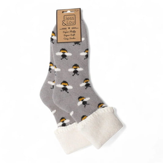 Jess & Lou Cozy Cuff Socks - Busy Bees Grey