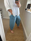 Crinkle Cotton Cropped Trousers - Blue