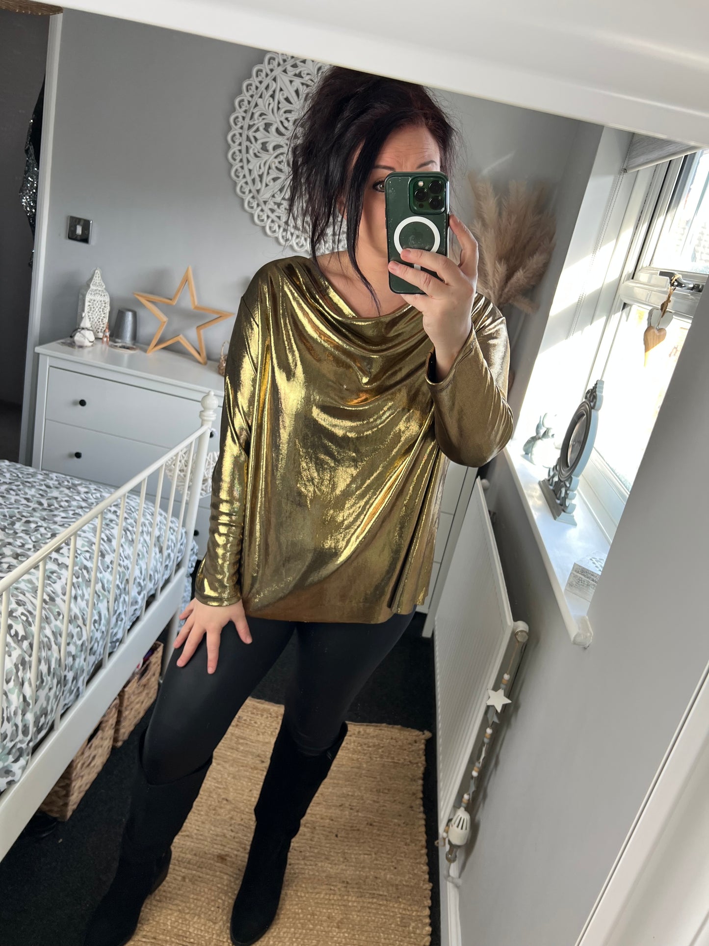 Metallic Scoop Neck Top - Gold