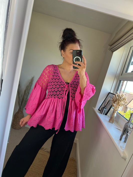 Crochet Tie Top - Cerise