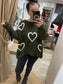 Chunky Knit Heart Jumper - Khaki