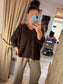 V Neck Stitch Jumper - Chocolate