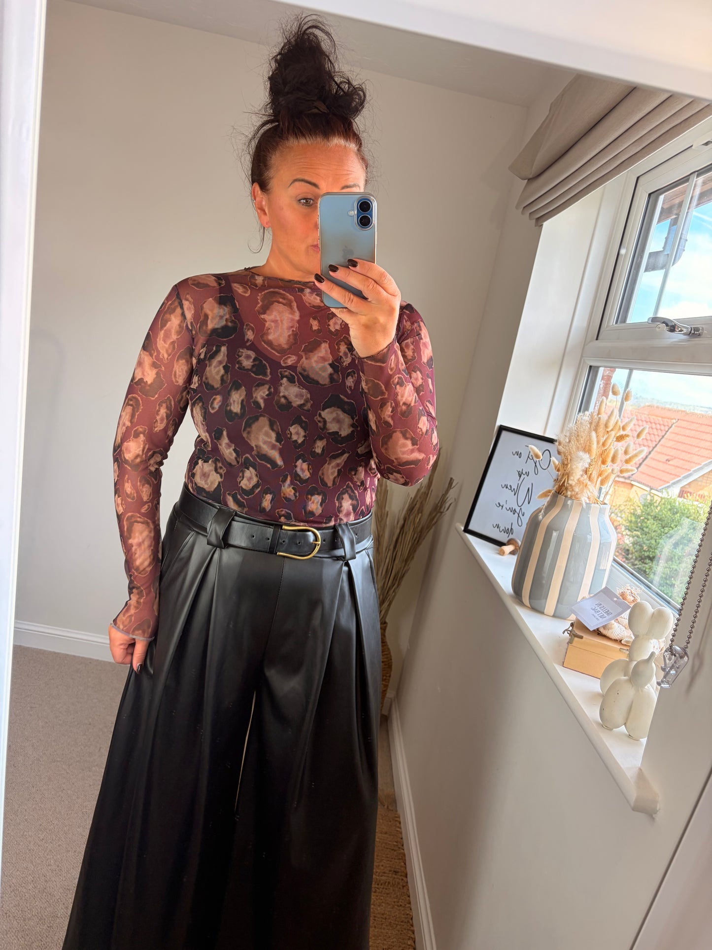 Mesh Layering Top - Leopard Plum