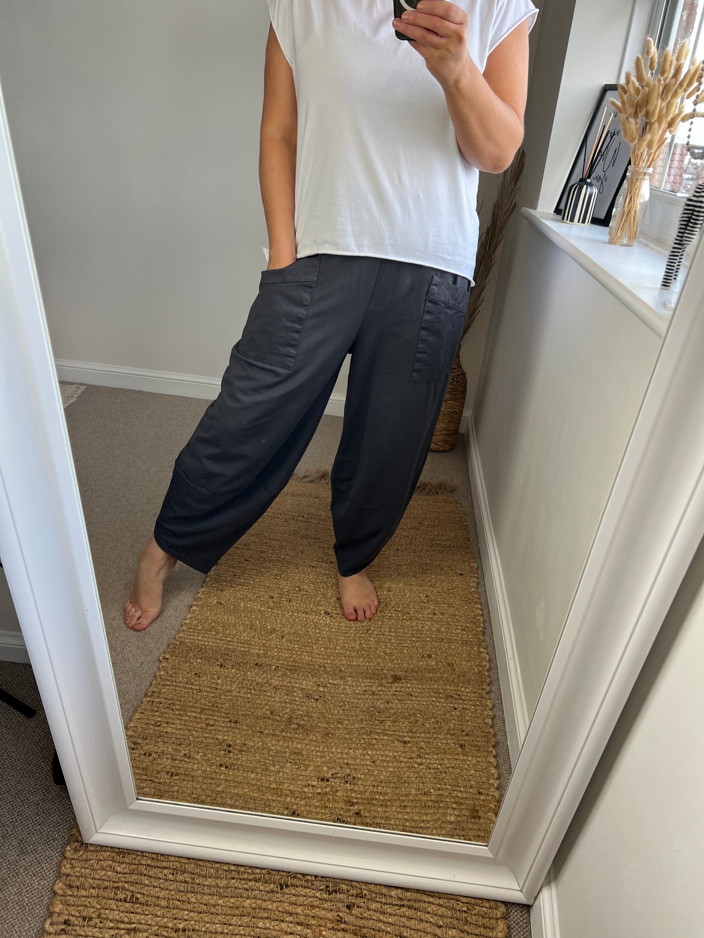 Jersey Barrel Leg Trousers - Charcoal